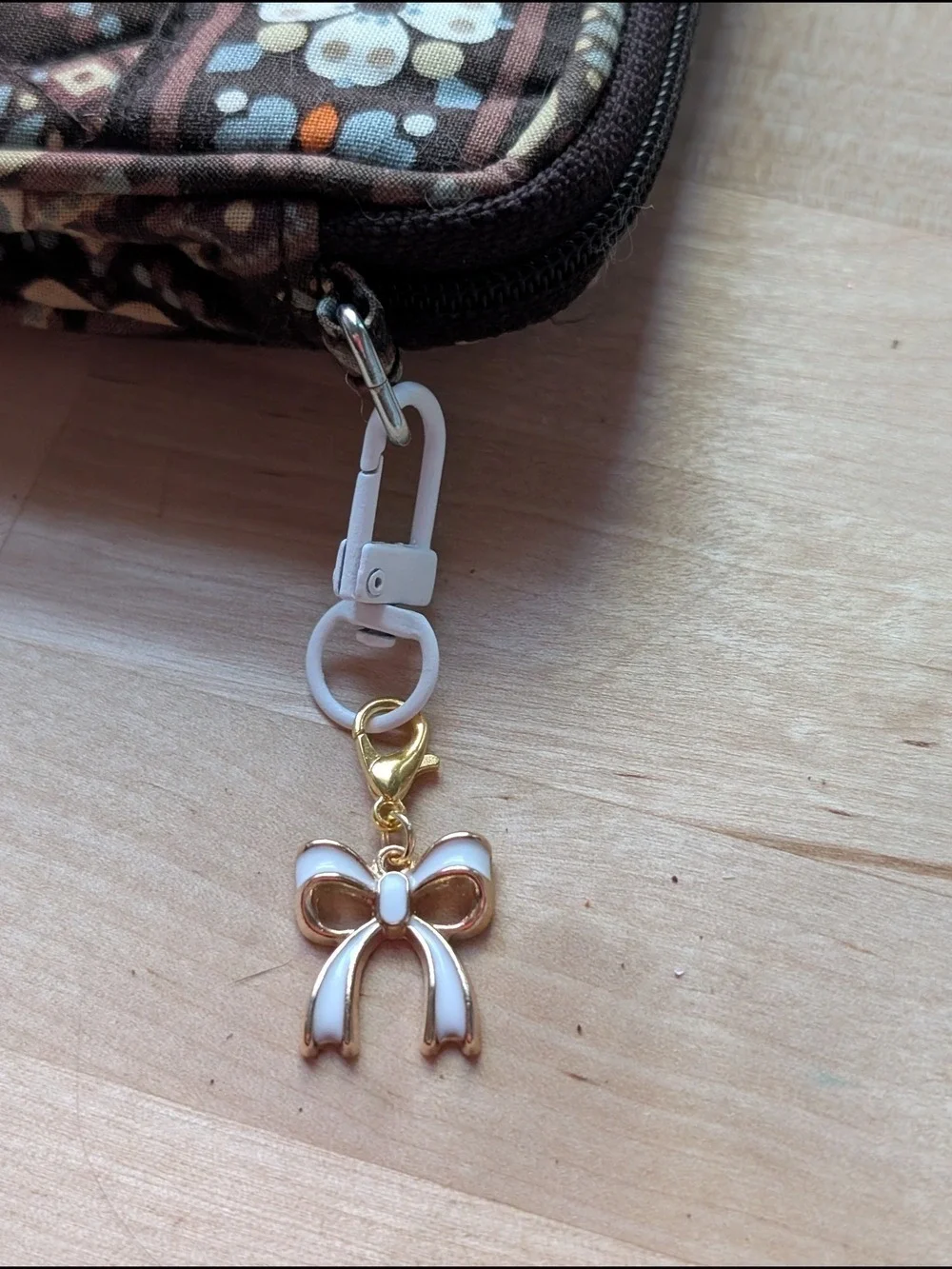 White Enamel Bow Keychain Charm